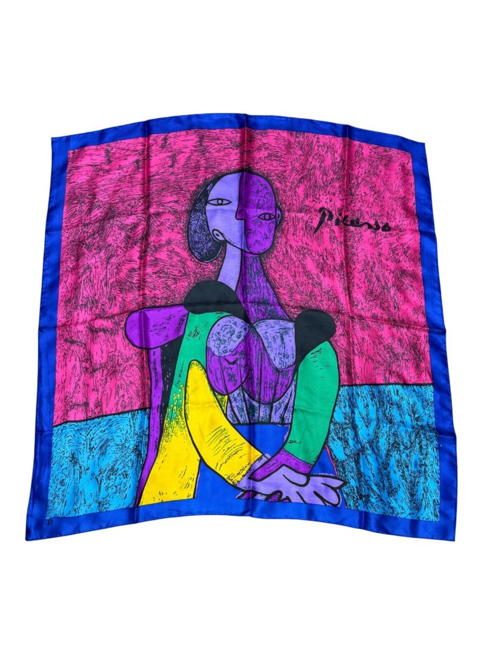 Pablo Picasso Woman Colorful Silk Scarf Abstract Portrait Design 34" Vintage